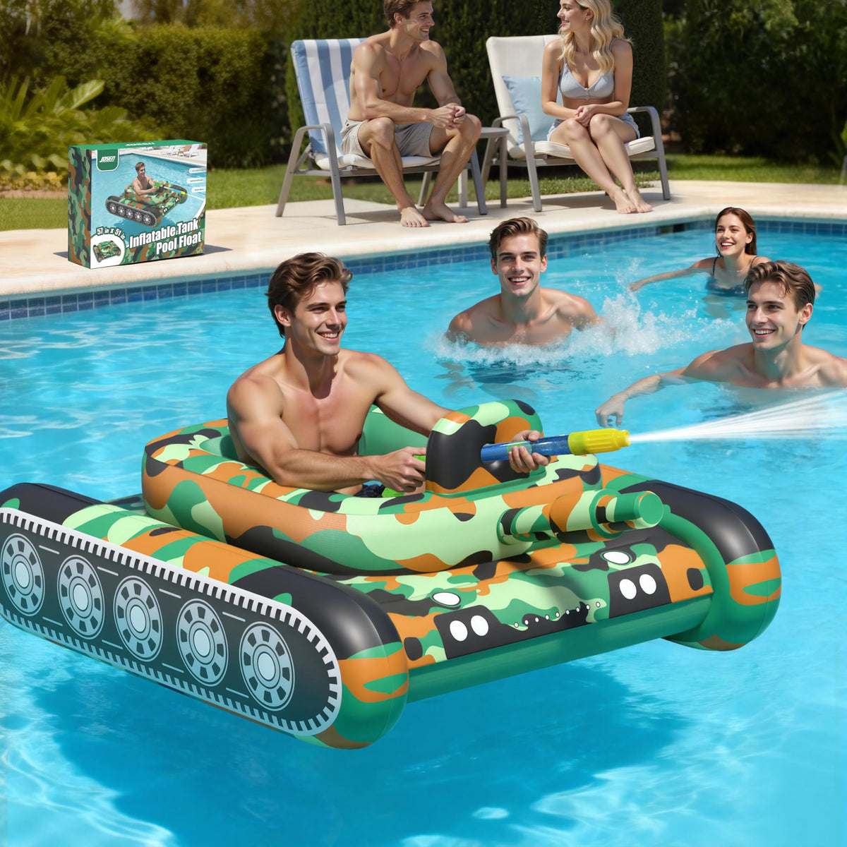 JOSEN inflatable tank float is party-ready for pool and beach.