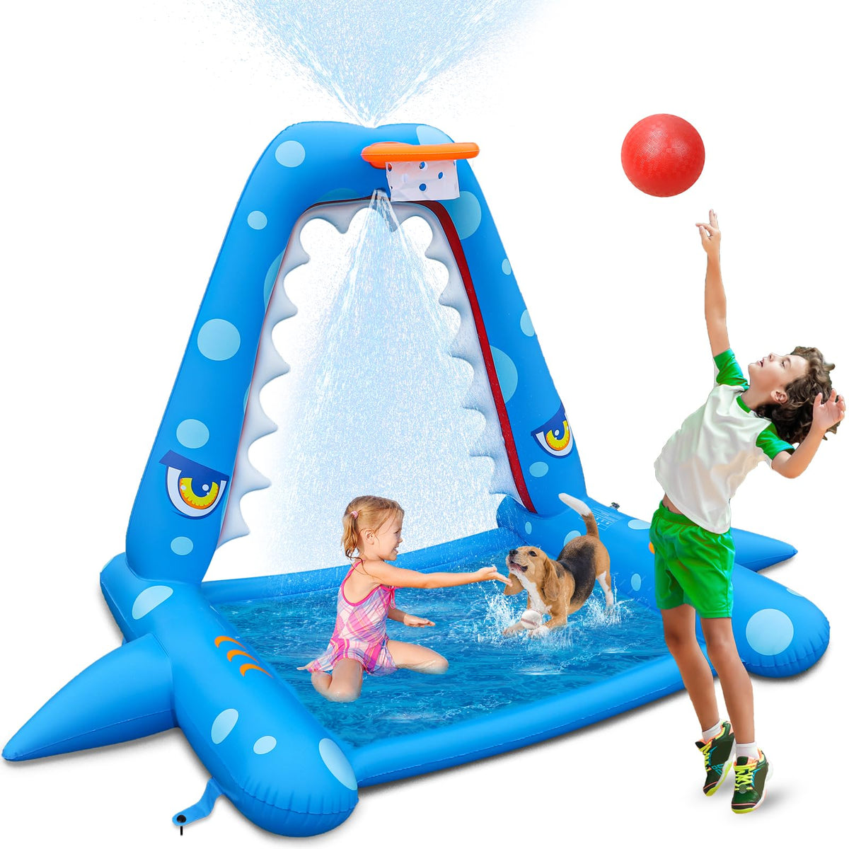 JOSEN giant shark sprinkler provides cooling outdoor fun for kids.
