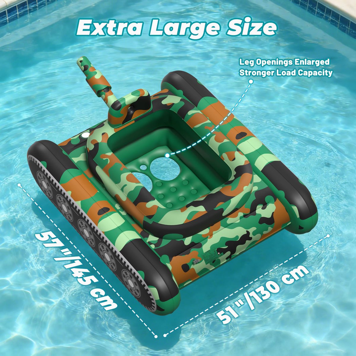 JOSEN tank float featuring splash guard for splash-free play.