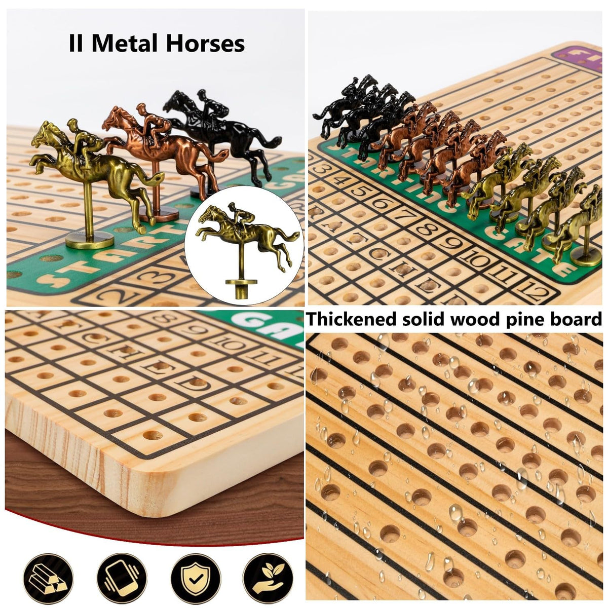 JOTOETYYS Horse Race Board Game four dice enable quick turns.