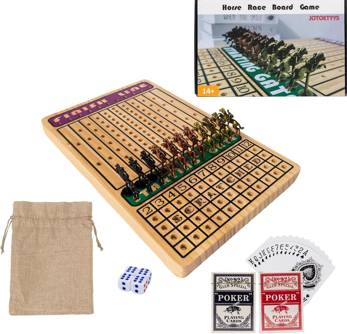 JOTOETYYS Horse Race Board Game wood board for durable family play.