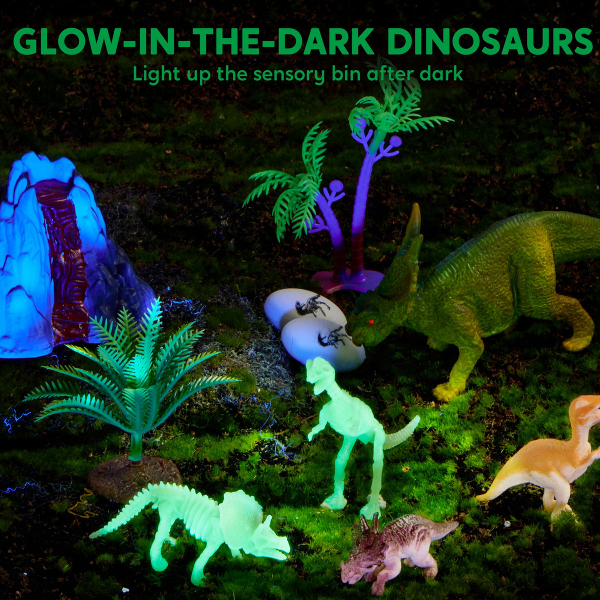 Glow-in-the-dark dinosaur skeletons for nighttime discovery