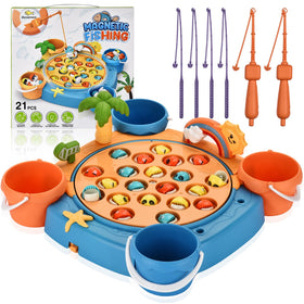 Jovarous magnetic fishing set with 21 fish enhances imaginative play