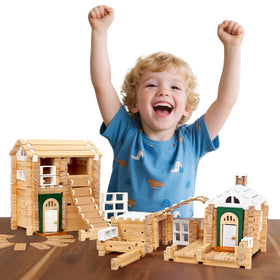 Jovi-mindly 107-pcs wooden blocks with door and windows for open-ended construction.