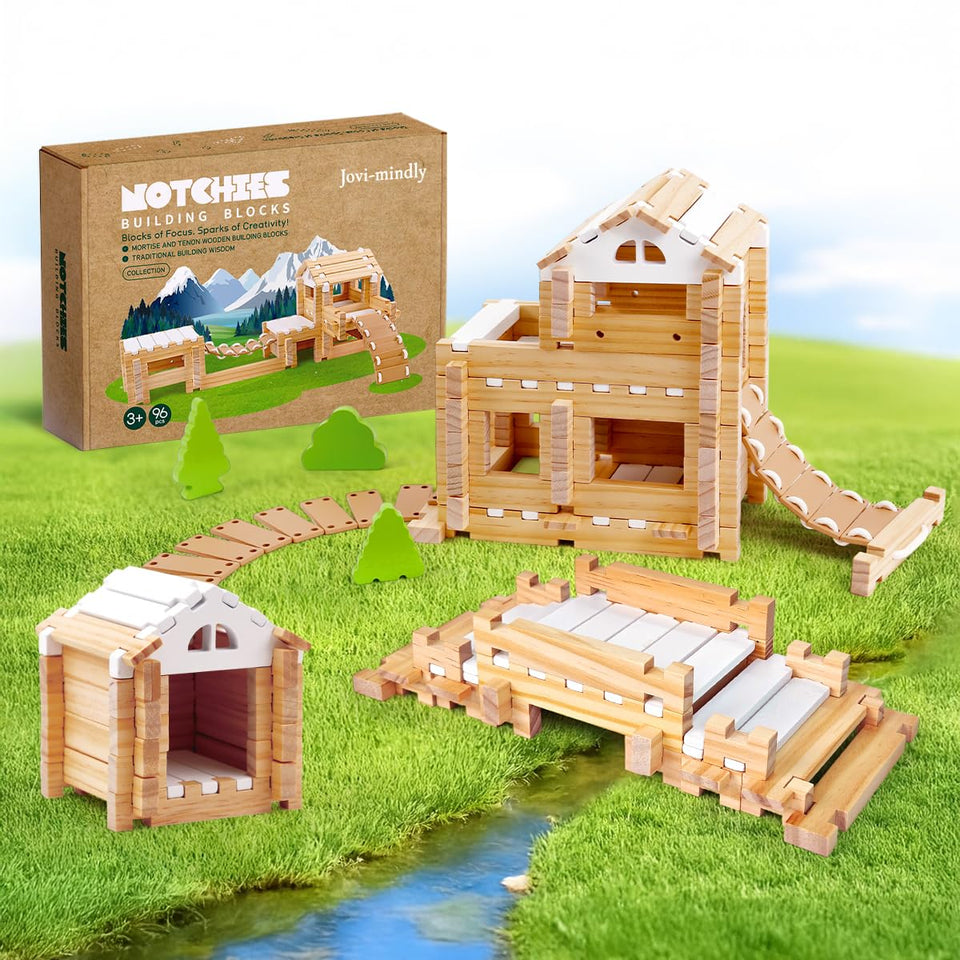 Jovi-mindly 96-pcs wooden blocks set for creative building and screen-free play