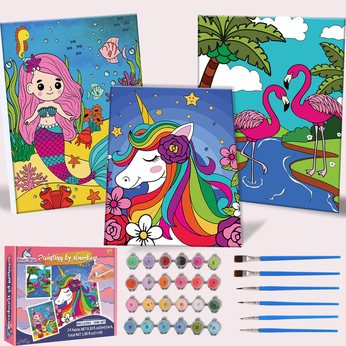 Jovial & Joyful unicorn canvas for kids, ready-to-paint for imaginative play