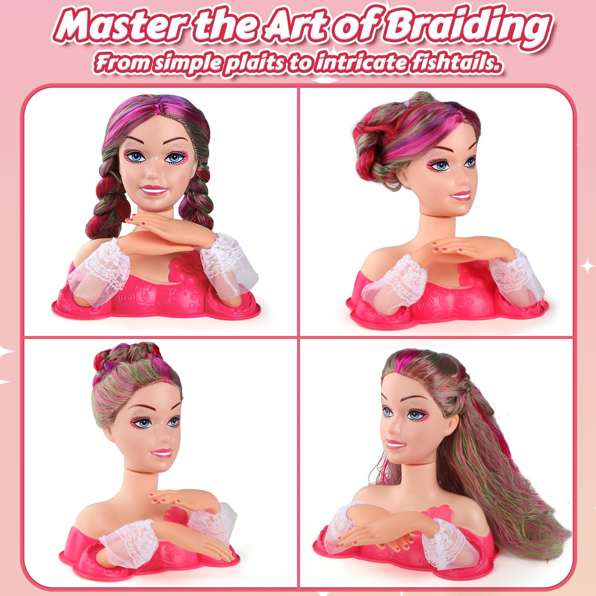 JovialStep doll head with comb and brushes for easy styling