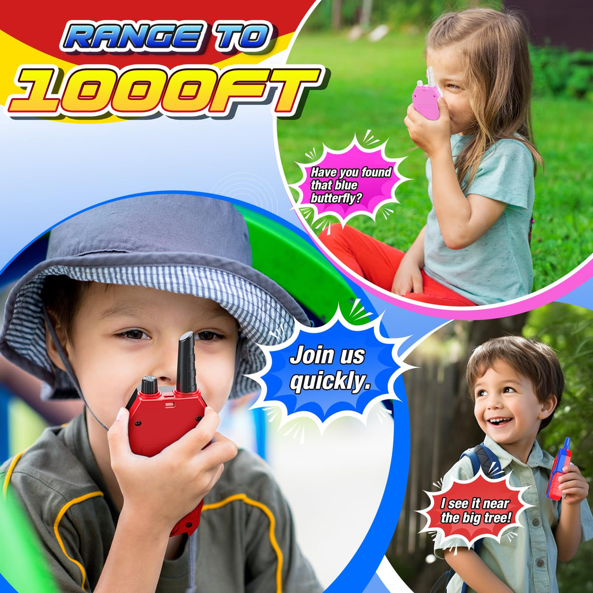 JovialToyz walkie talkies durable ABS shell withstands drops.