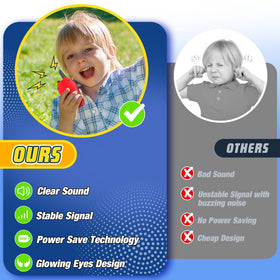 JovialToyz walkie talkies ergonomic handle for comfortable play sessions.