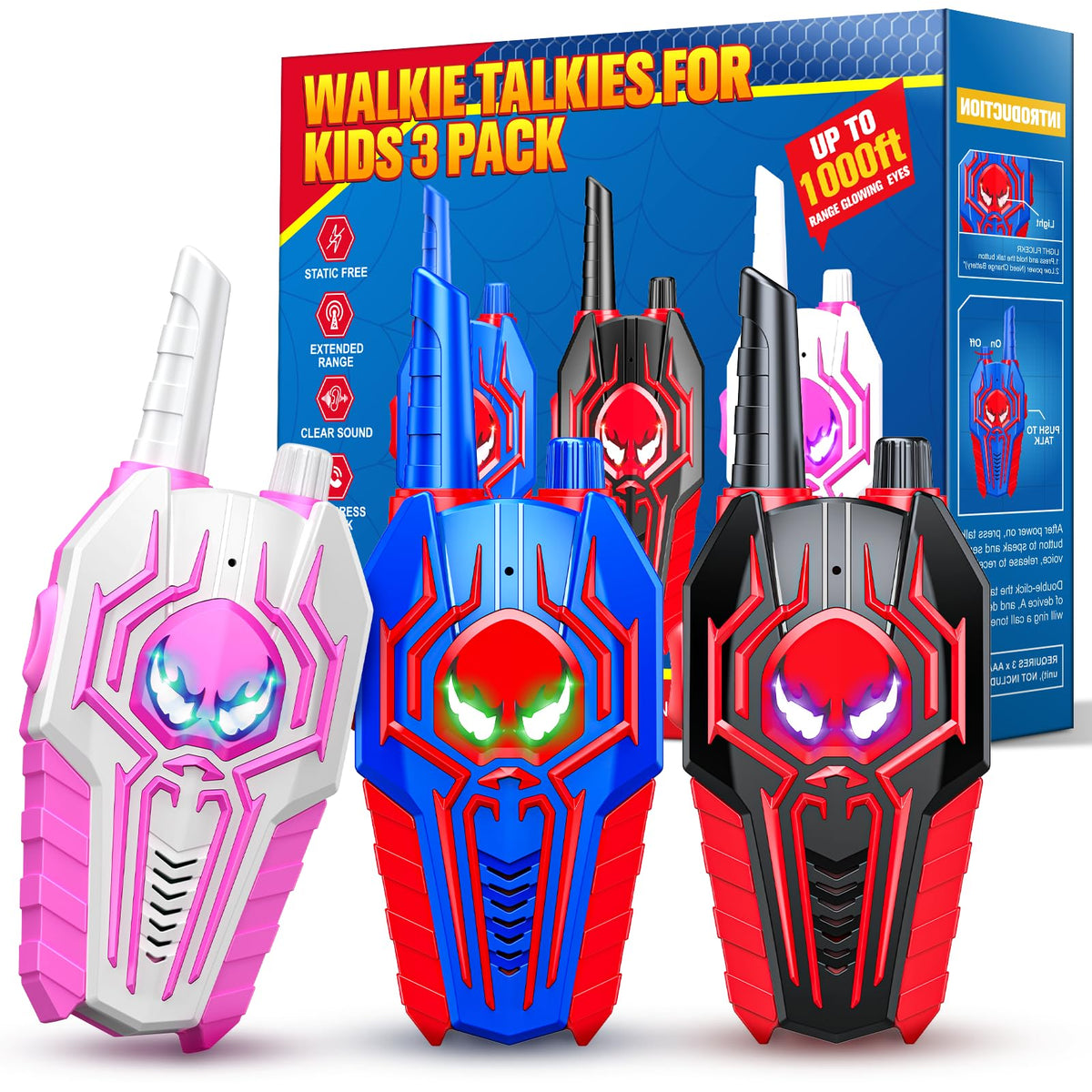 JovialToyz walkie talkies kid design with easy grip for play.