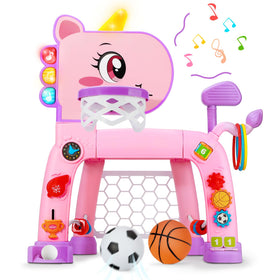 Jovizo 4-in-1 toddler hoop basketball; height-adjustable for growing kids and easy aiming.