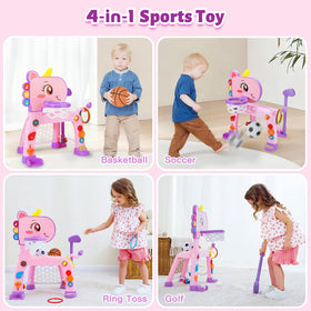 Jovizo 4-in-1 toddler hoop soccer goal; kids practice kicking and aiming in a small space.