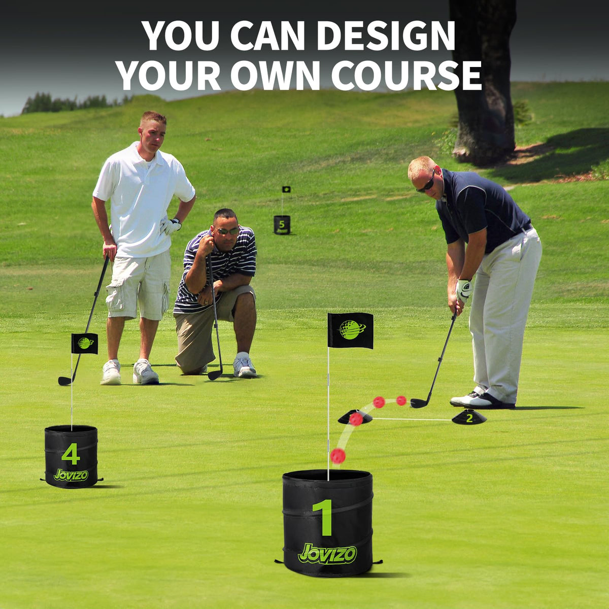 Jovizo foldable holes and flags arranged for portable fun