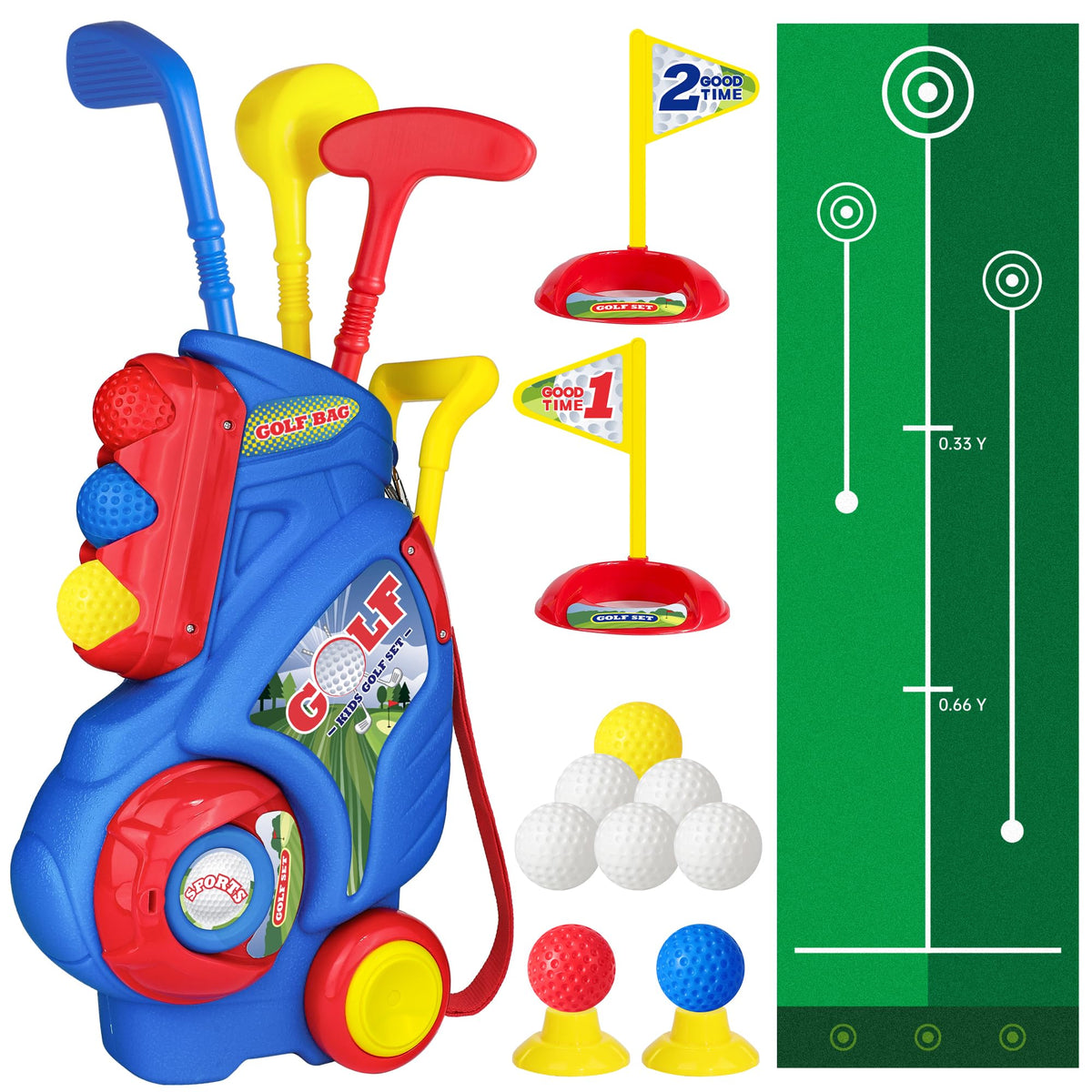 Jovizo toddler golf cart with retractable handle for effortless transport and play