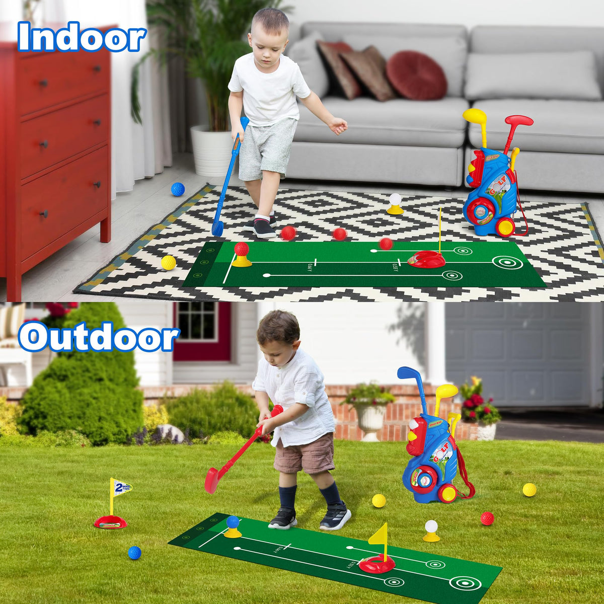 Jovizo blue packaging of the toddler golf set for appealing gifting
