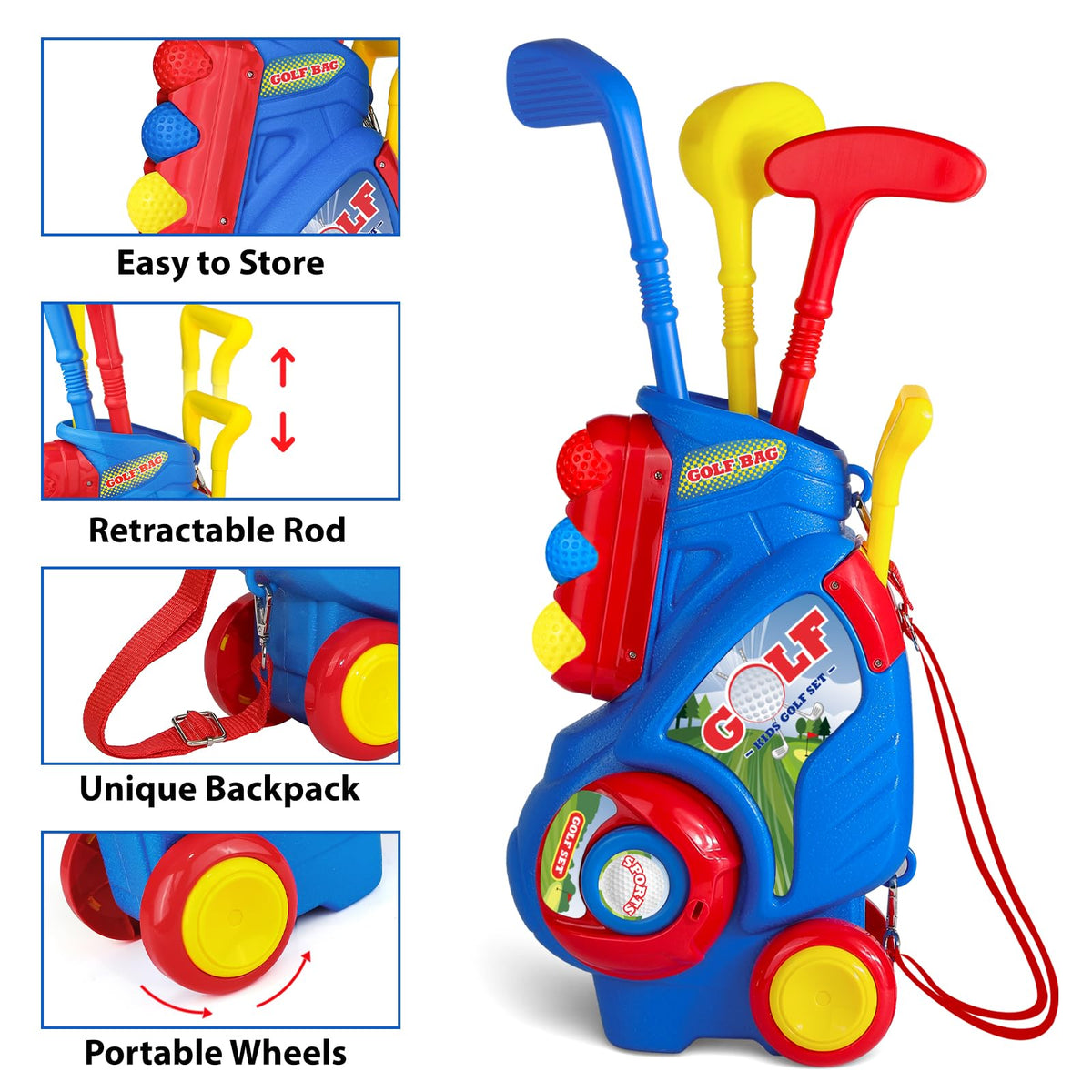 Jovizo toddler golf set clubs blue with beginner-friendly putter and irons