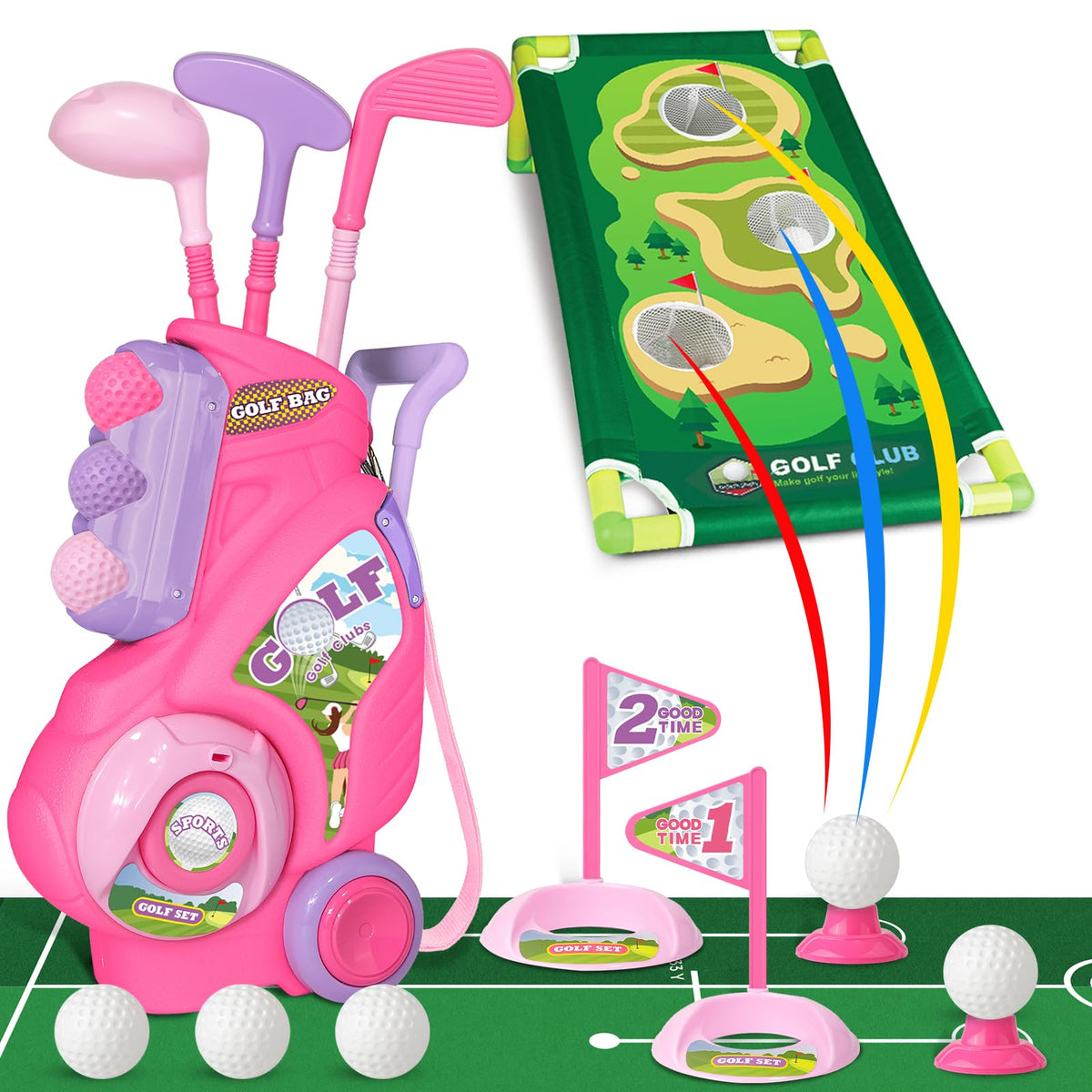 Jovizo toddler golf set pink cart for easy transport and storage