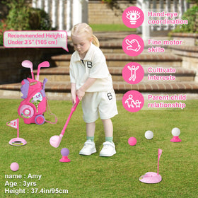 Jovizo golf tees displayed with pink set for kid-friendly practice