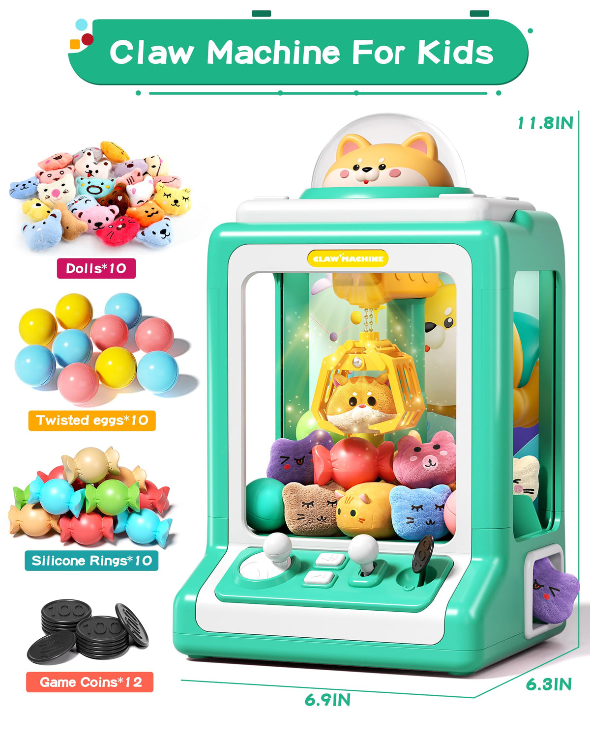 Jovow Claw Machine includes 30 toys for immediate play variety.