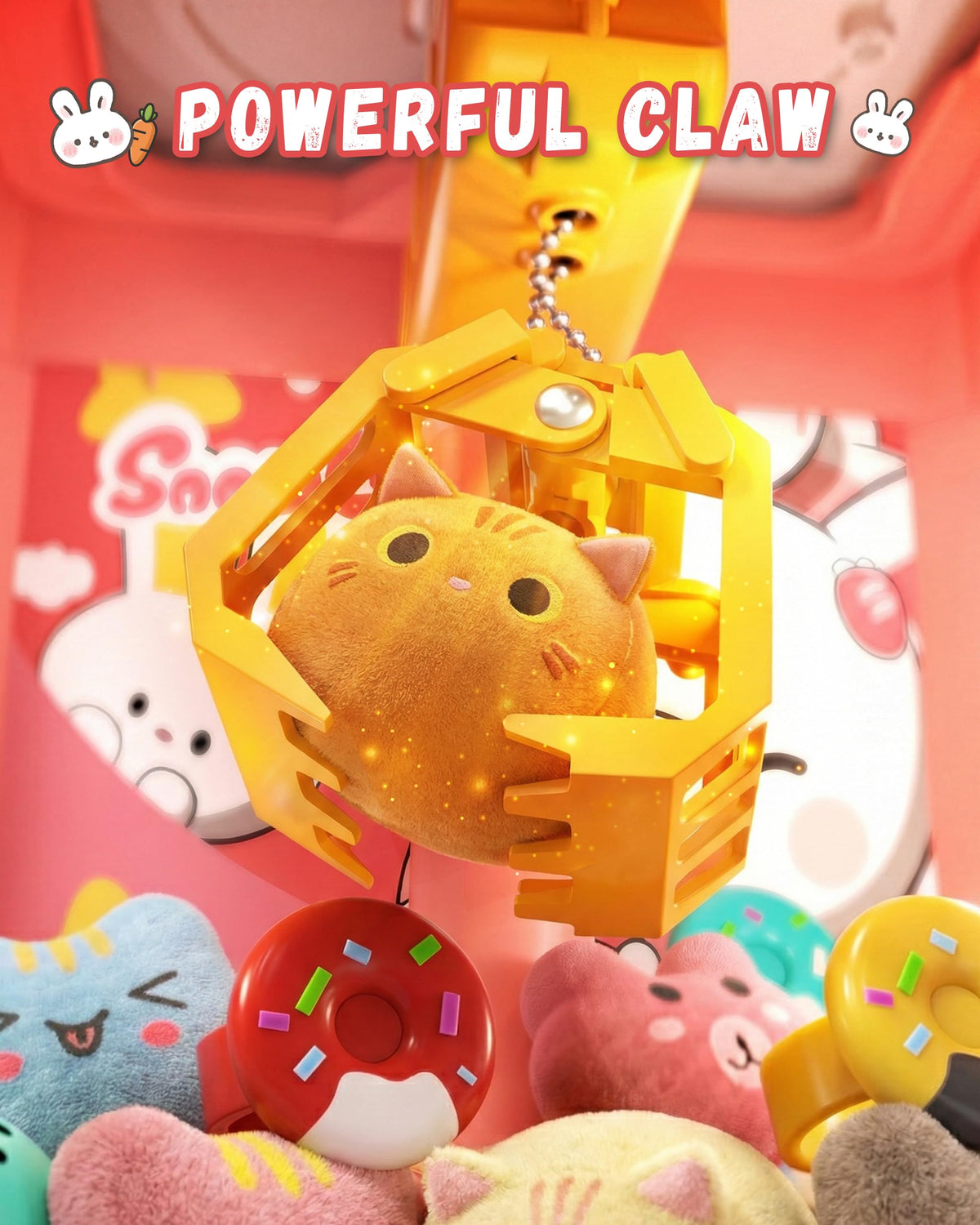 Close-up of Jovow Claw Machine's 360-degree claw for precise control during play.