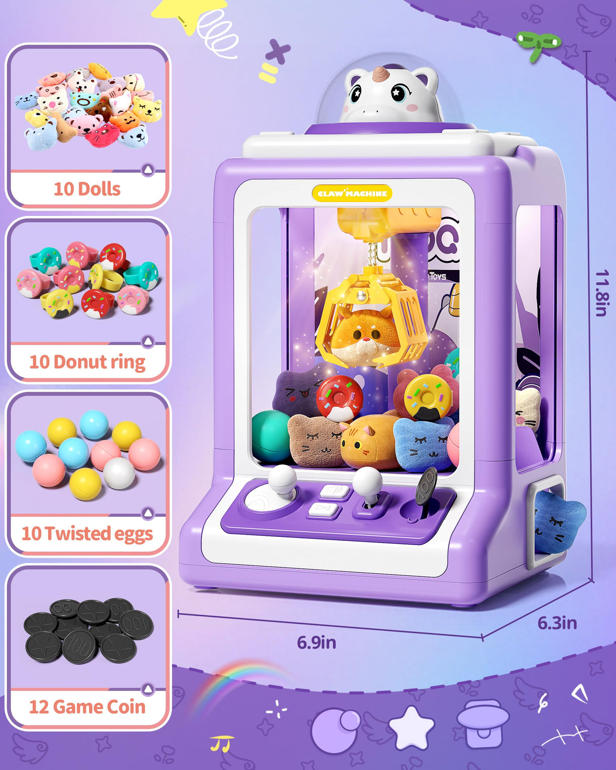 Jovow Claw Machine 360-degree rotation enables easy prize grabbing