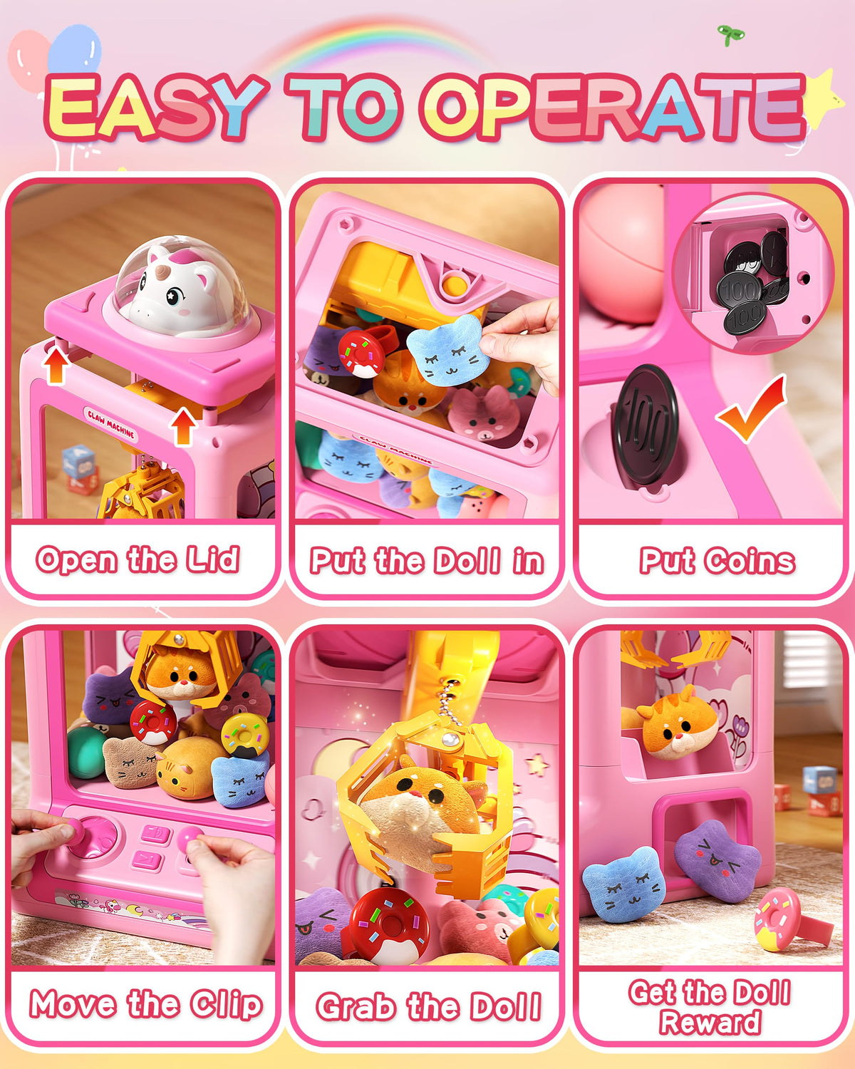 Jovow Claw Machine showcasing 45-second challenge mode for family-friendly competition.