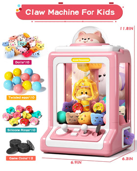 Jovow Claw Machine accessories and plush toys setup shows varied play possibilities.