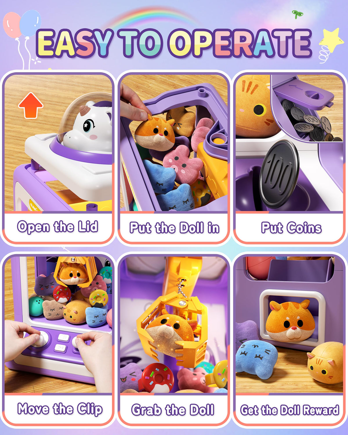 Jovow Claw Machine coin-slot controls provide adjustable music and prize selection