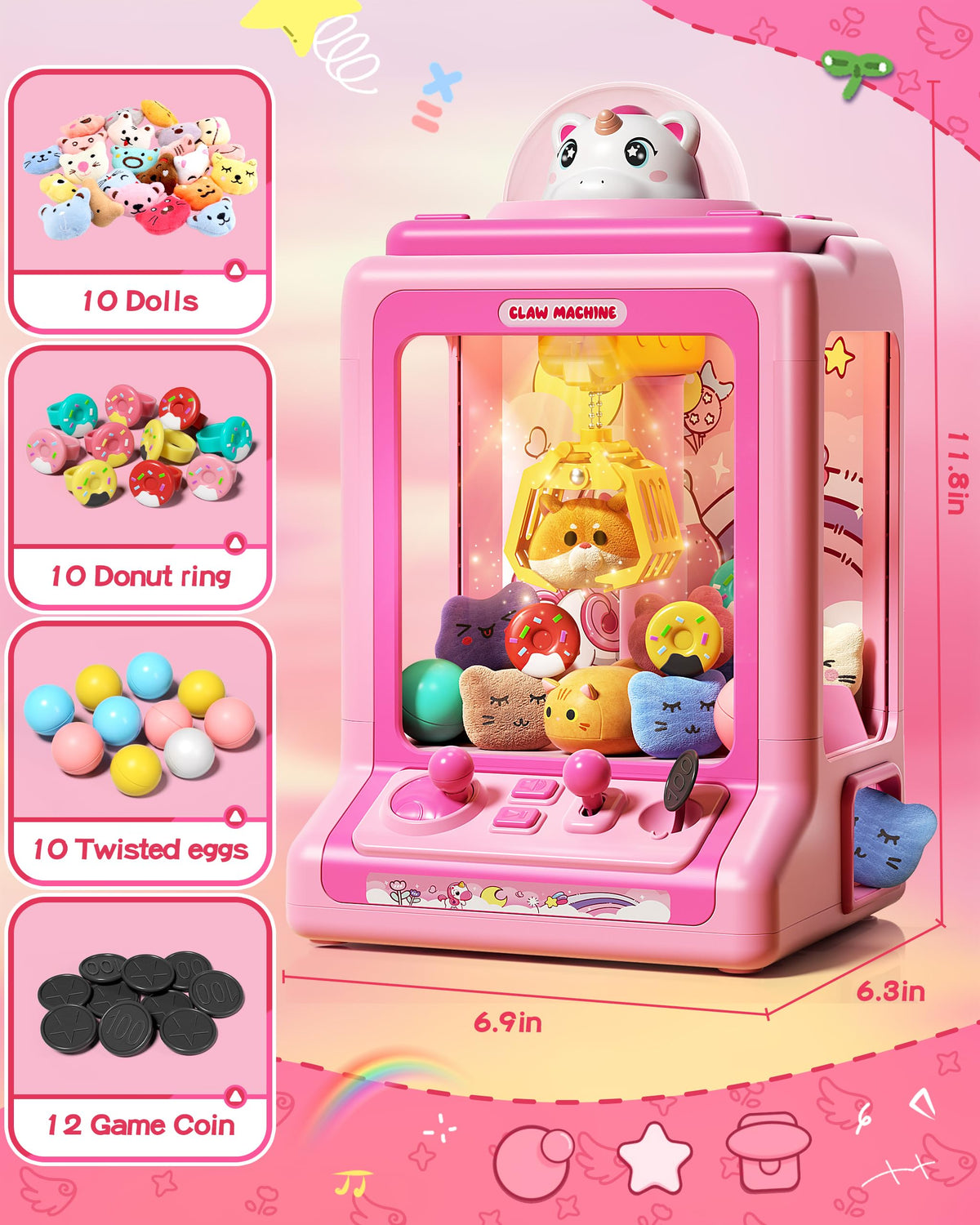 Jovow Claw Machine with detachable head and accessories for versatile play sets.
