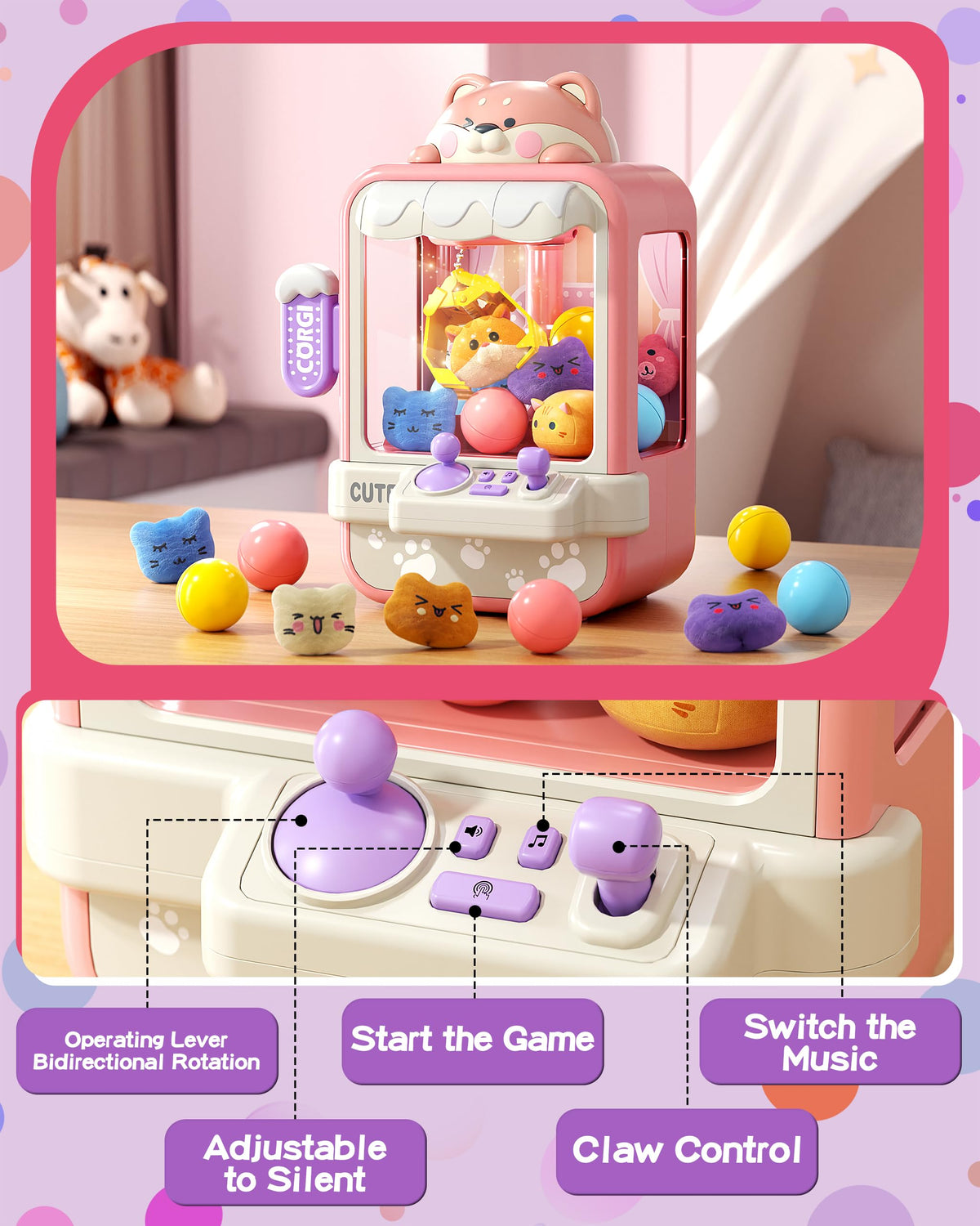 Jovow Claw Machine built-in music enhances arcade atmosphere during play.