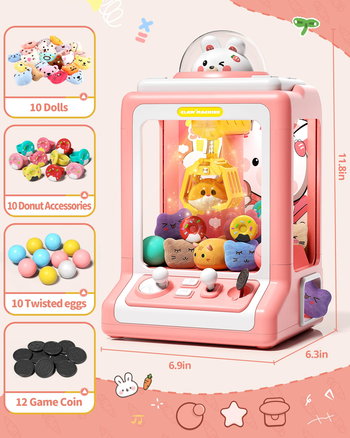 Jovow Claw Machine powered by USB or batteries for versatile home use.