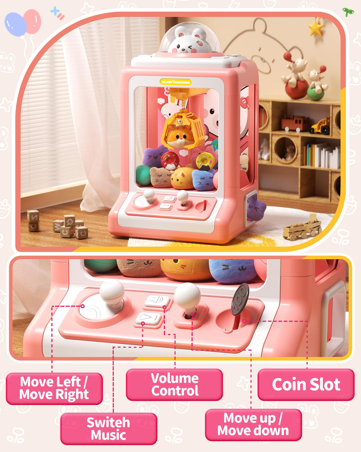 Cute Jovow rabbit design to decorate a kid's room while serving as a prize dispenser.