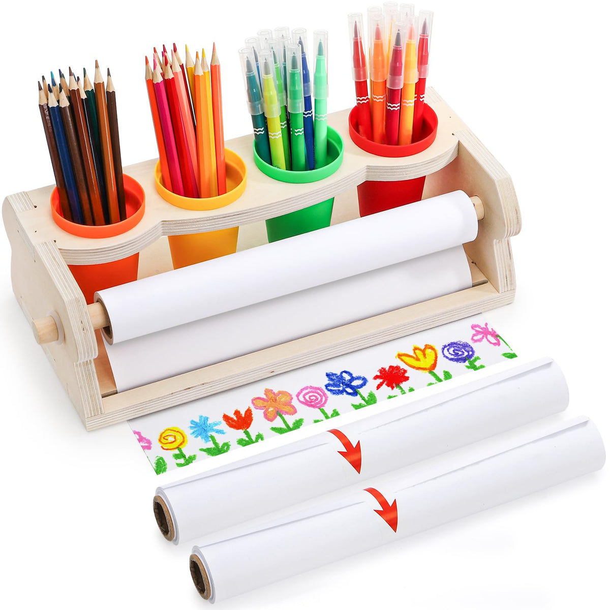 Jowgut wooden tabletop paper roll dispenser with full setup for painting at home