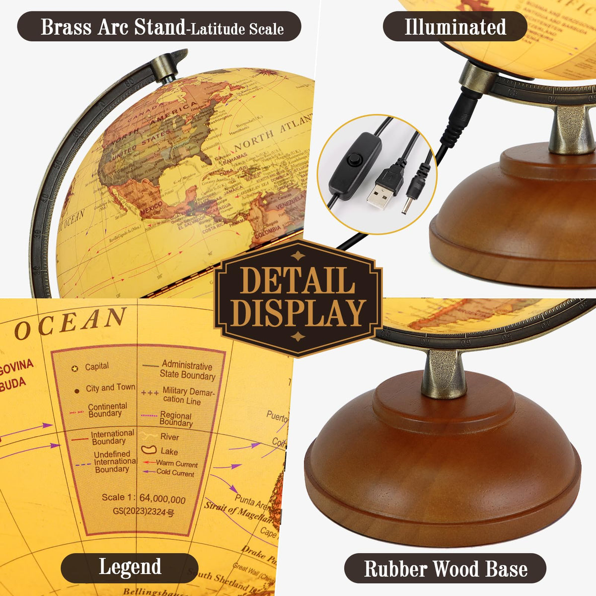 JOWHOL vintage globe with brass arc creates elegant desk display.