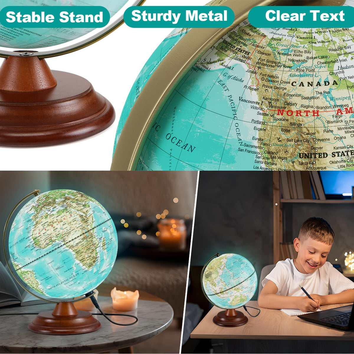 JOWHOL wooden stand arc showcases the globe's elegant craft and sturdy support.