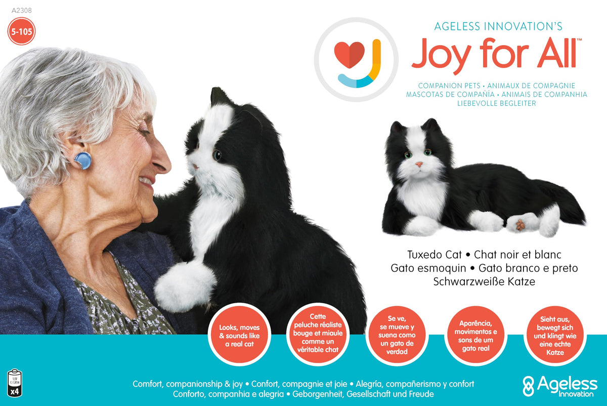 Joy For All cat sensing touch demonstrates interactive response.