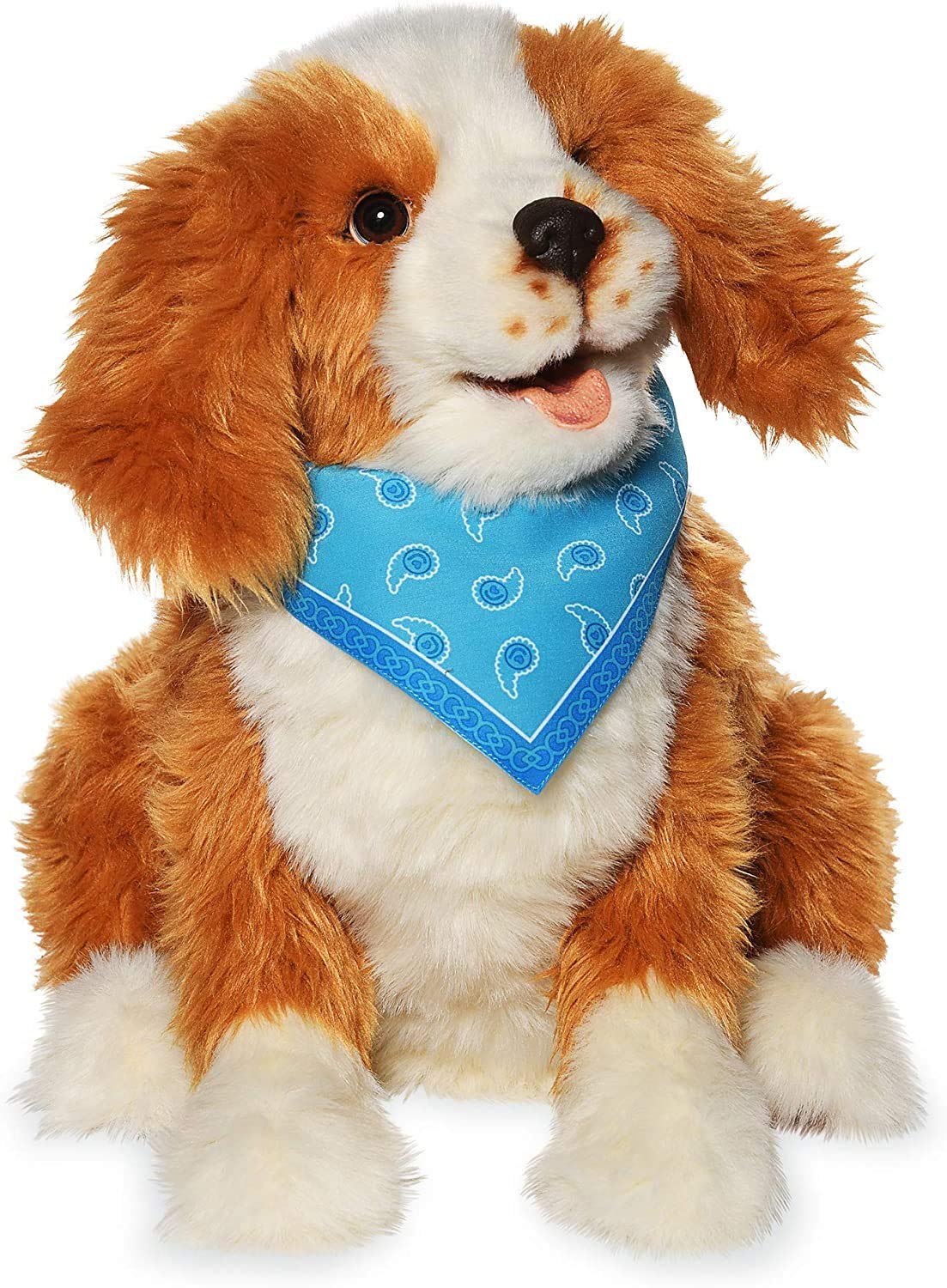 Joy For All Freckled Pup with a soft-touch brown and white coat provides comforting companionship.