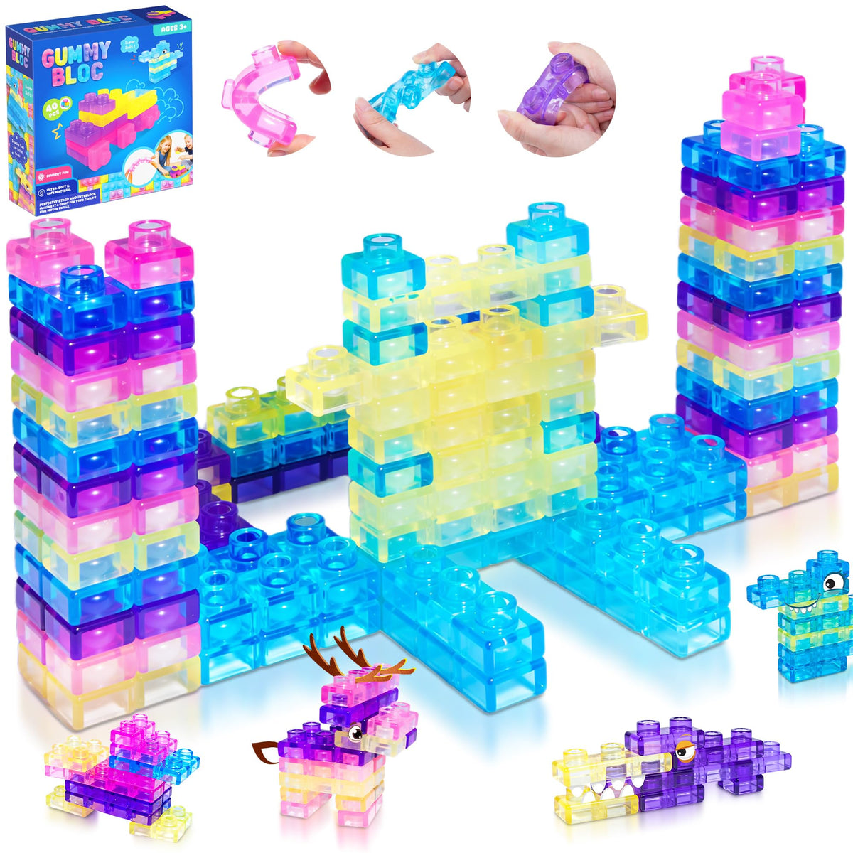 JOY SPOT! 40 piece sensory blocks side view showing safe design for toddlers