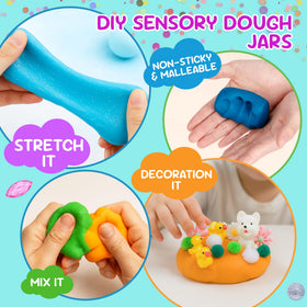 JOY SPOT! happy-yard theme dough jars invite colorful outdoor-inspired crafts