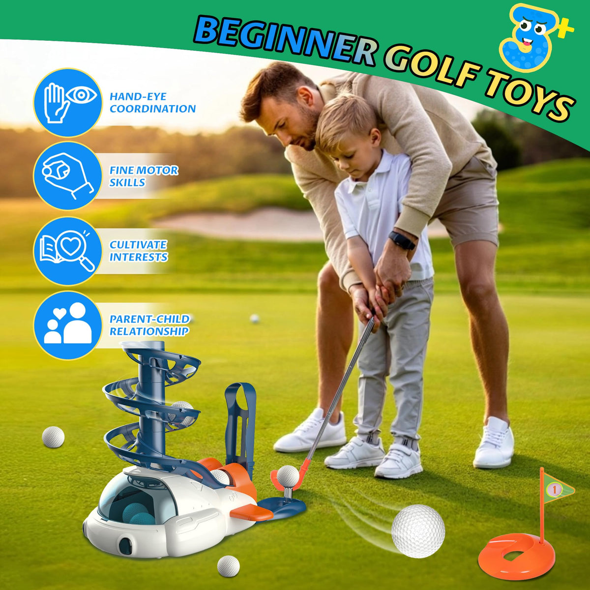 JOY SPOT! Golf hole with flag for easy target practice.