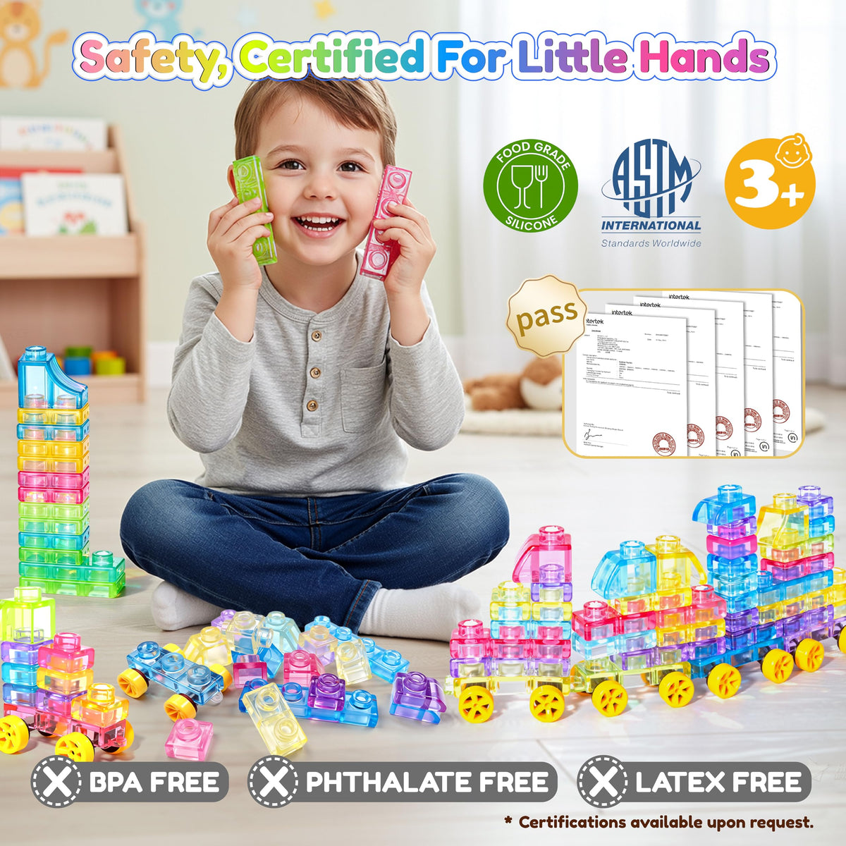 JOY SPOT Sensory Texture - gummy-like blocks provide calming sensory input during play.