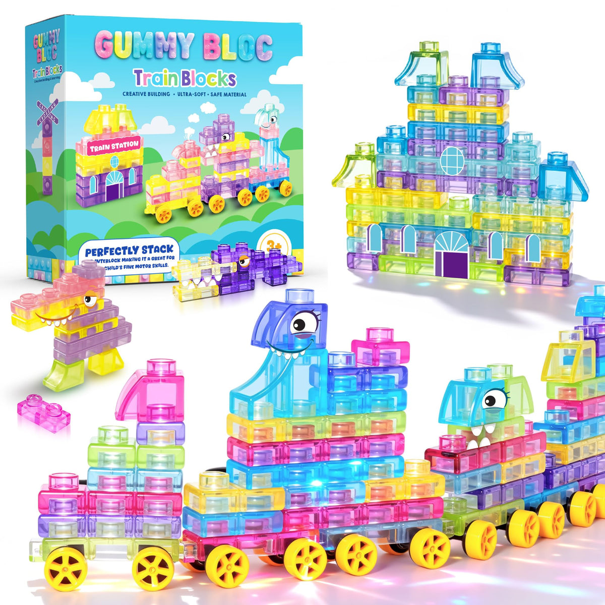 JOY SPOT Soft Train Blocks with Wheels - rolling blocks spark open-ended play and fine motor practice.