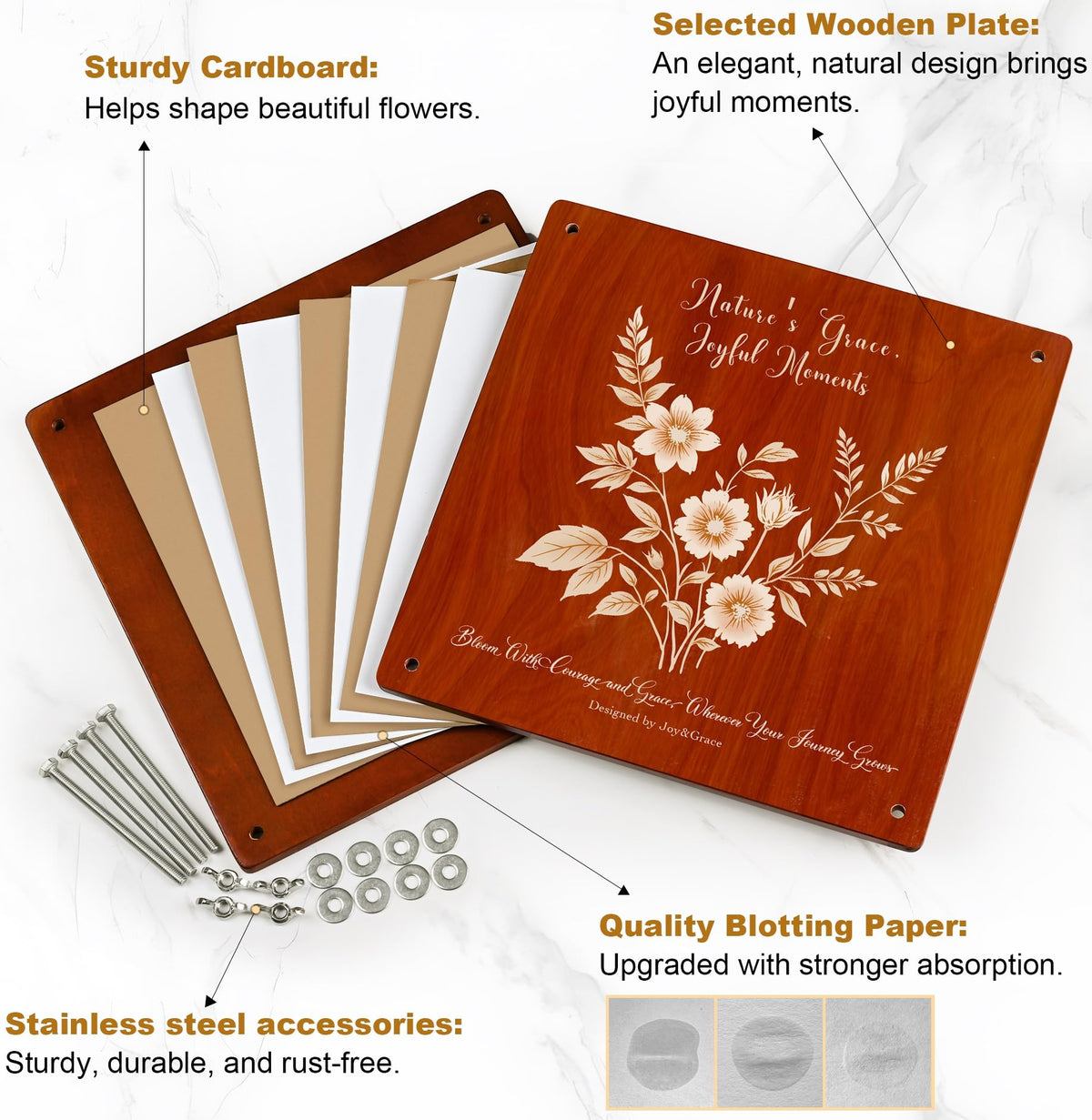 Joy&Grace blotting paper sheets absorb moisture to preserve color and texture