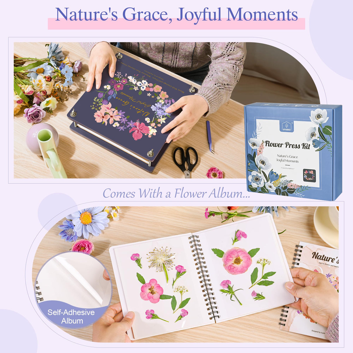 Joy&Grace blotting paper sheets protect petals during drying for crisp results.