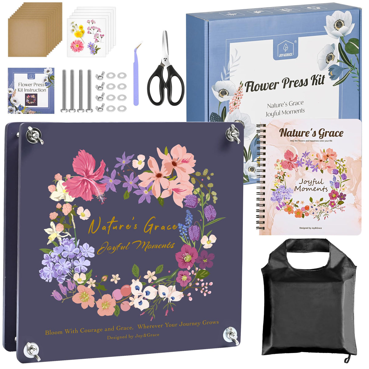 Joy&Grace embossed cover flower press for elegant display and preservation.