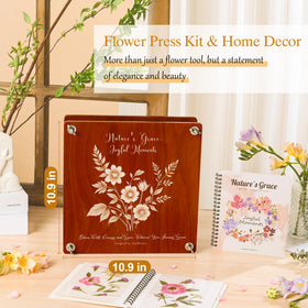 Joy&Grace flower press display album opened to show organized pressed florals