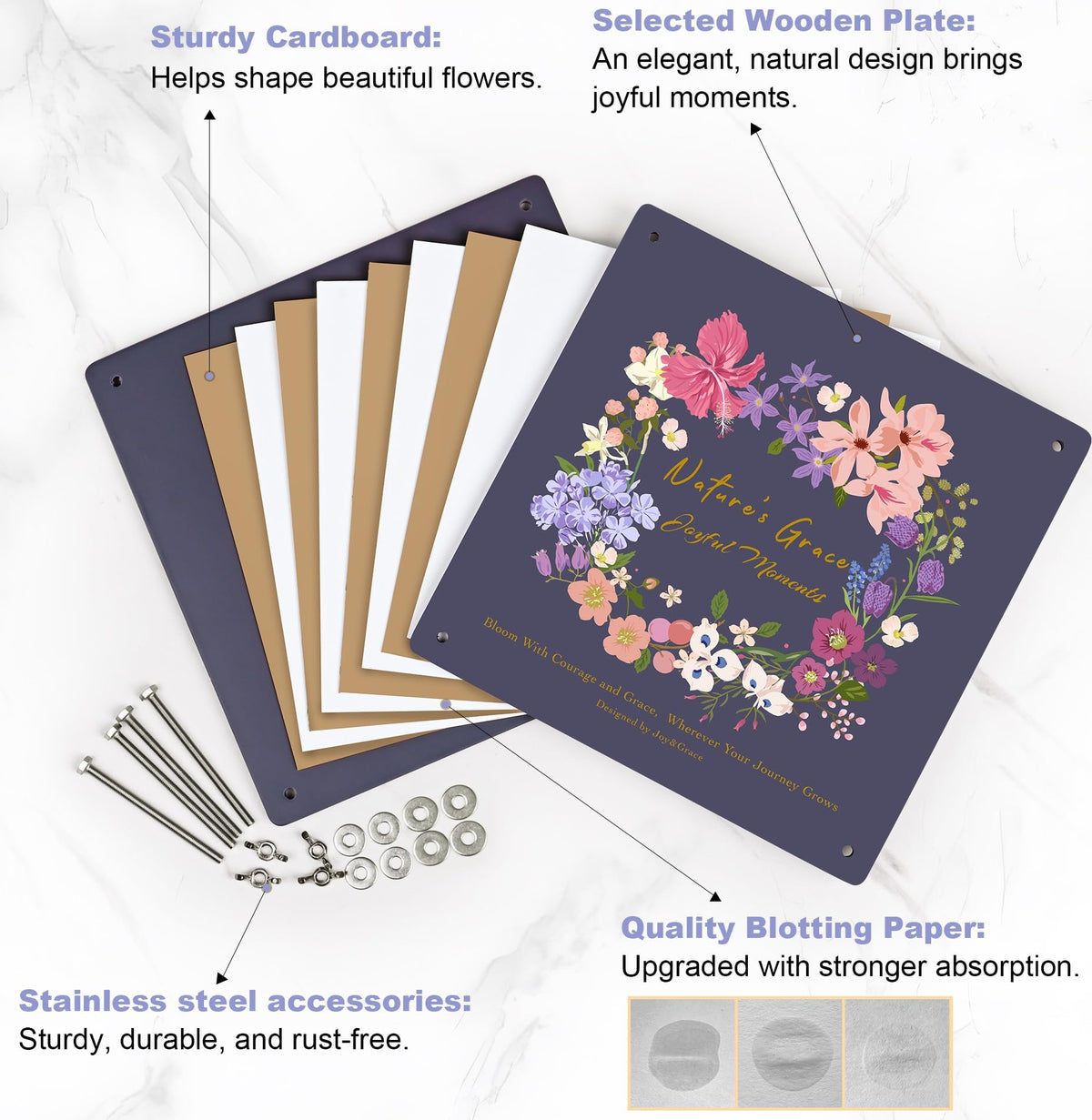 Joy&Grace wooden pressing plates deliver stable, reusable press results.