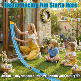 JOYANDRO suction cups attach track to walls for space-saving racing.