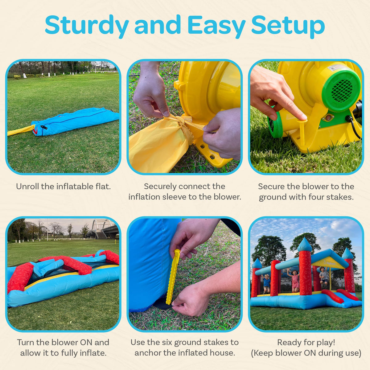 JoyBerri Mighty Bounce hopscotch area invites quick, playful learning between jumps.