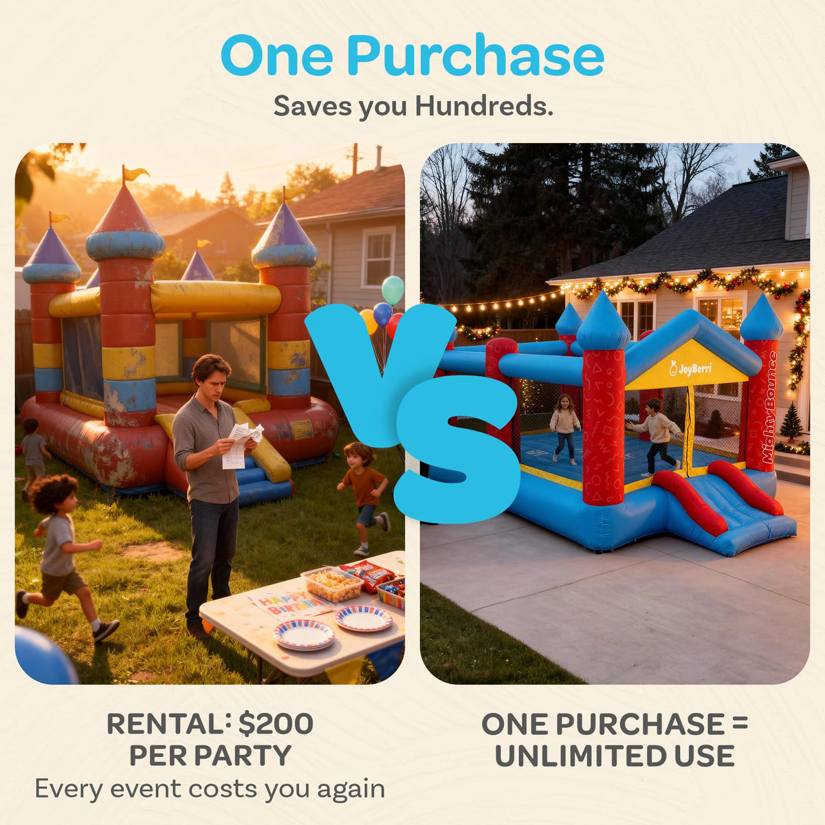 JoyBerri Mighty Bounce large footprint for group play supports multiple friends.
